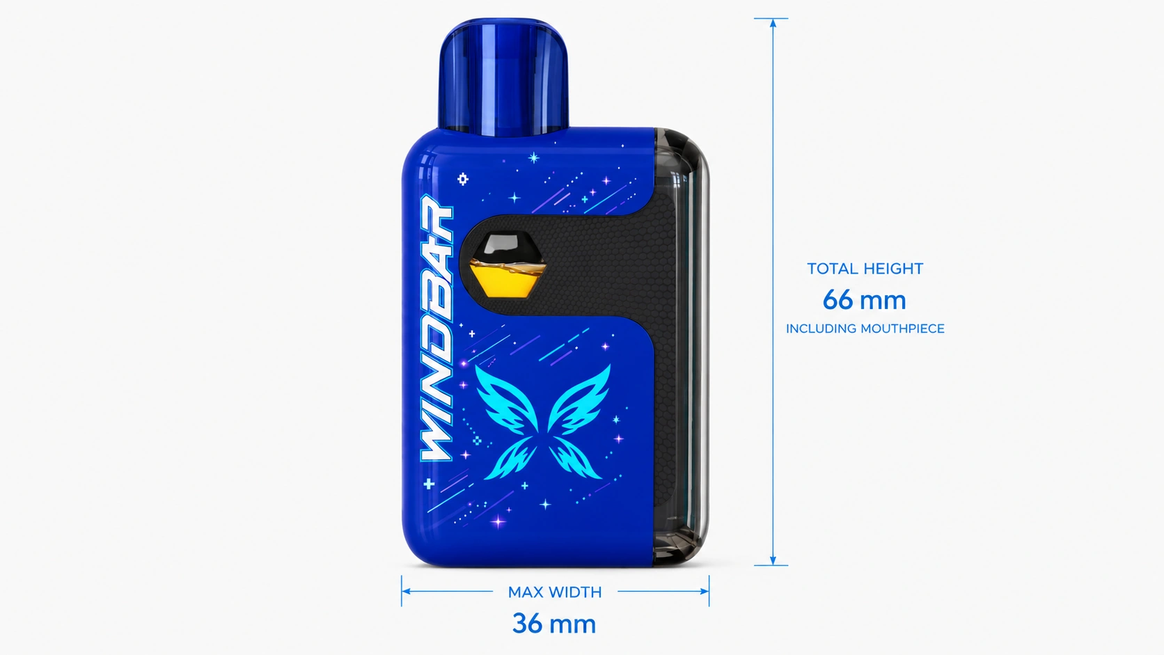 Startrail Blue WINDBAR verified 66 by 36 millimeter dimension plate
