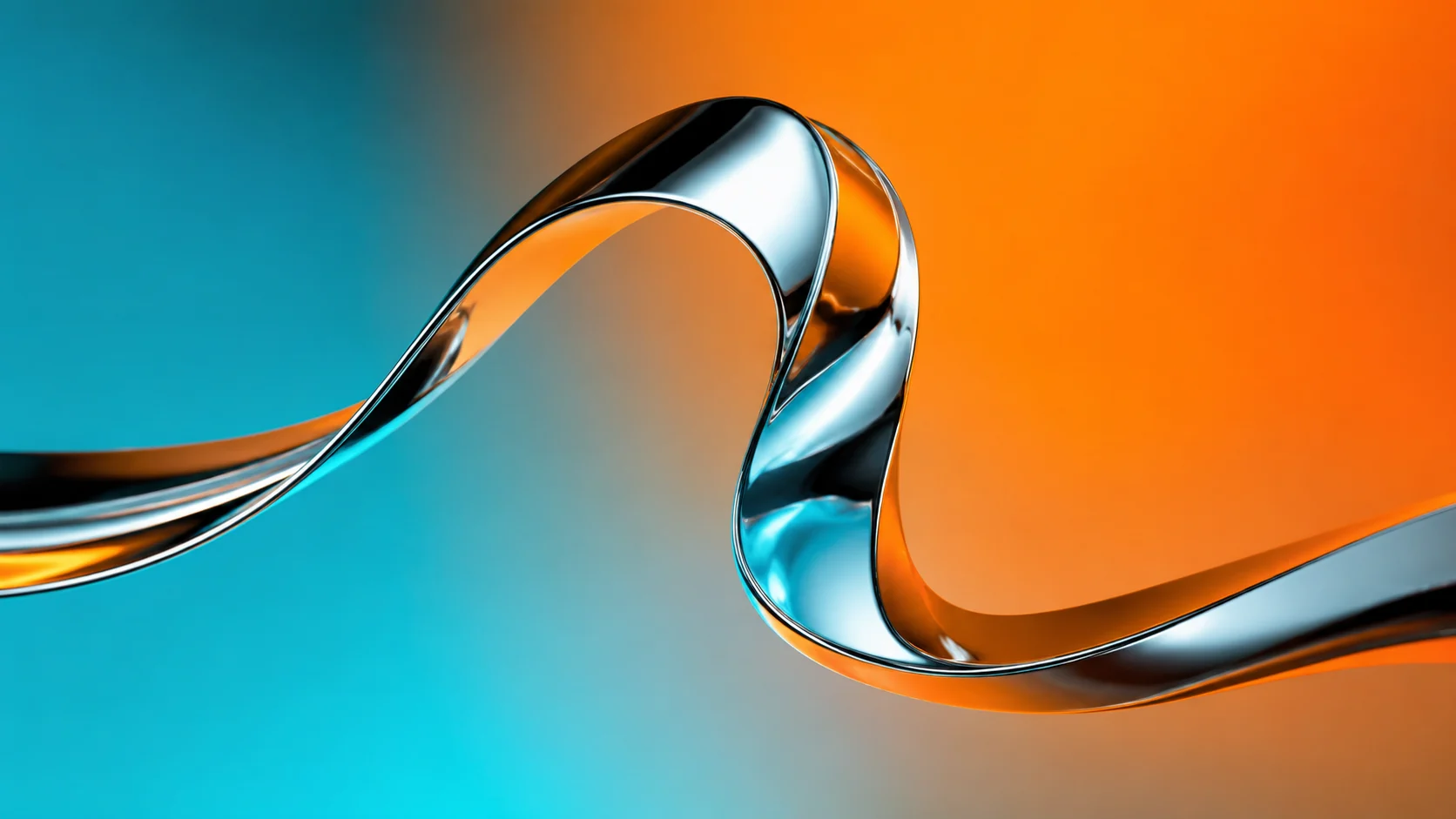 Orange technical ribbon pulled into a rising curve inside a black wind tunnel