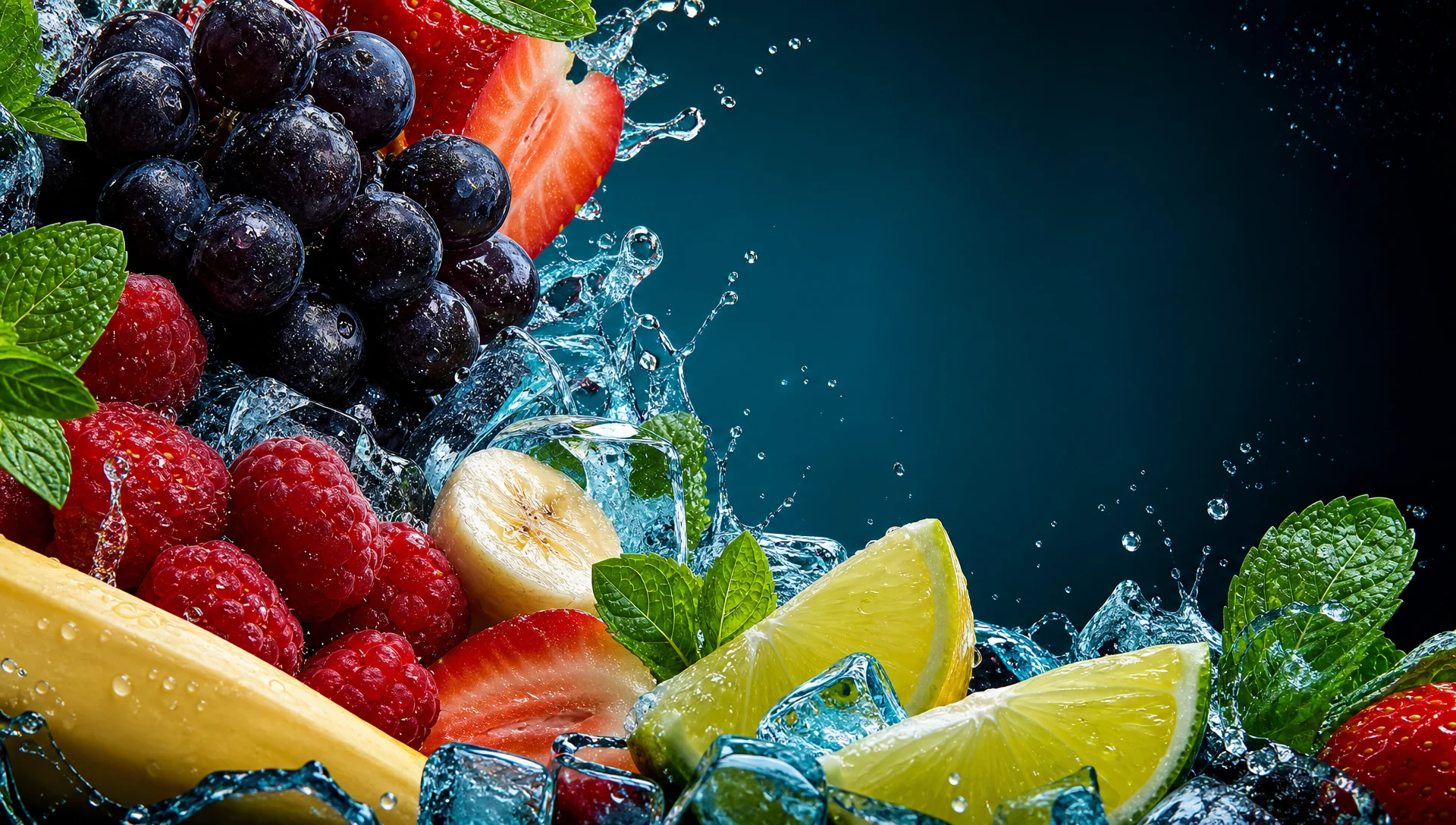 Advertisement-lit raspberry, grape and citrus fruit composition for the Ice Spectrum flavor family